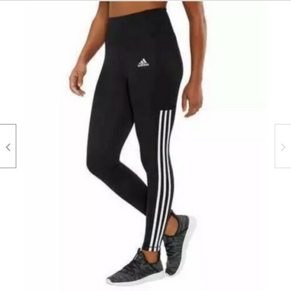 adidas Black Leggings with White 3-Stripes